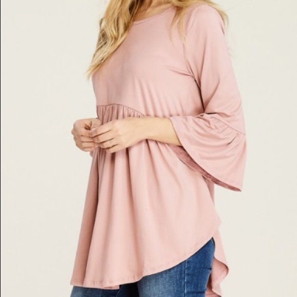 Blush 3/4 sleeve baby doll tunic w/ high low sides - Picture 3 of 4